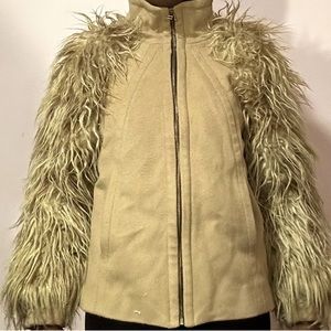 Zara Nude Mongolian faux fur wool jacket with vintage look